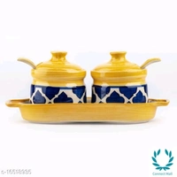Pickle Jar| Achar Barni with Lid Spoon and Tray - Yellow